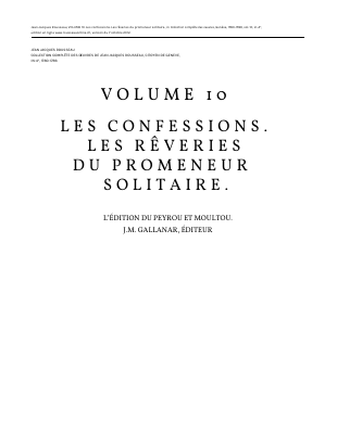 Couverture de Rousseau - Oeuvres 10 - Confession rêverie du promeneur solitaire (rousseauonline)